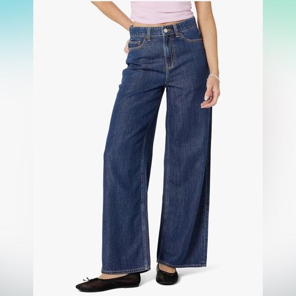 The Drop Alba Dark Indigo Wide Leg High Rise Relaxed Denim Size 29 NWT - Picture 1 of 12